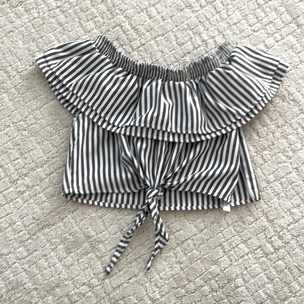 Grey/White Off Shoulder Crop Top